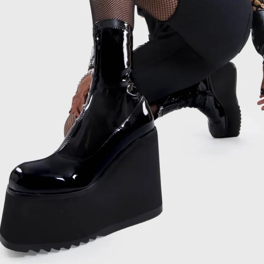 Lights Out Chunky Faux Patent Platform Ankle Boots Size 6 Us - Picture 9 of 12